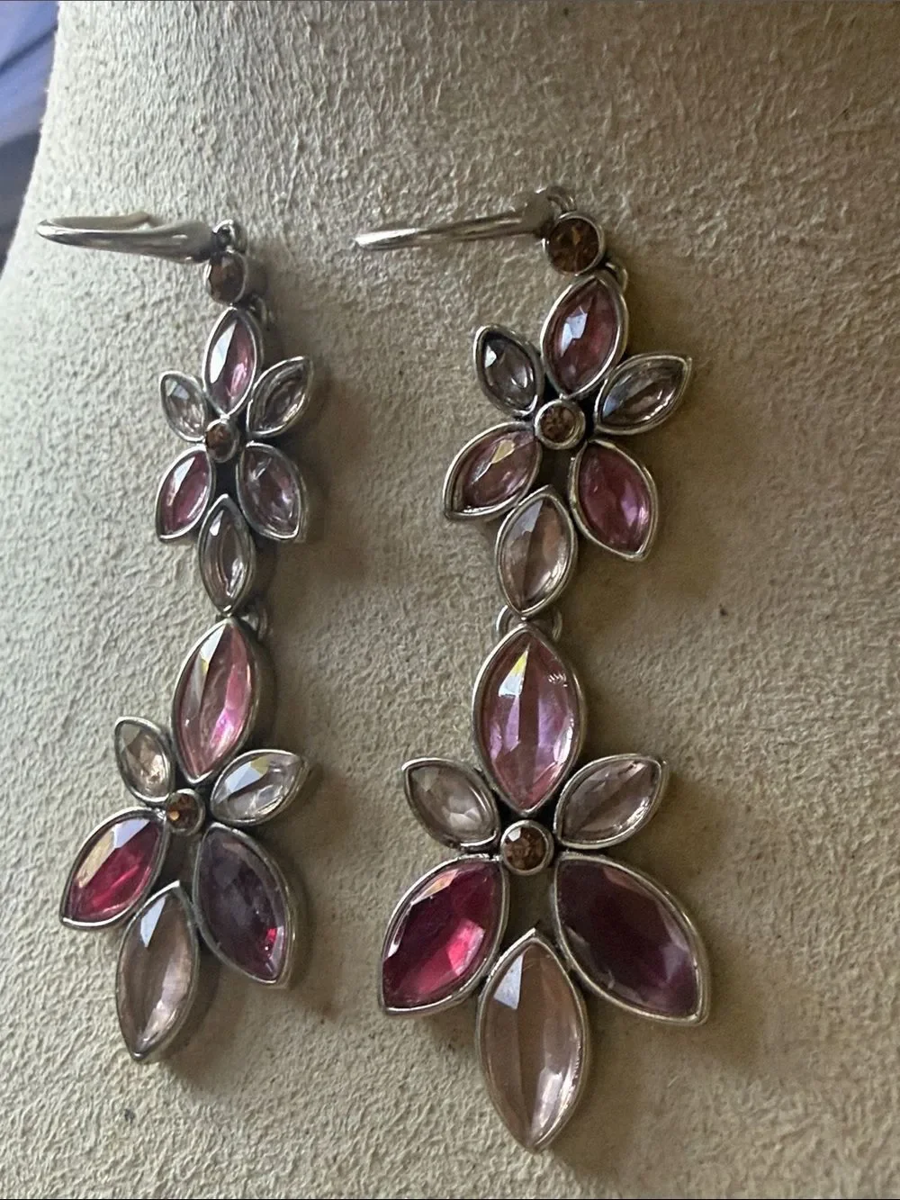 Ellen Tracy Pink Multi-Gem Flower Drop Earrings!